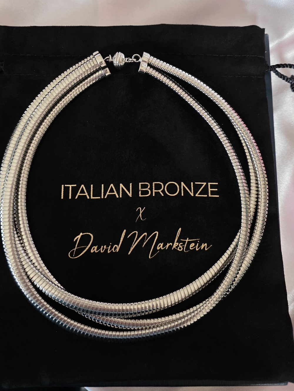 David Markstein Bronze Three Strand Magnetic Silver Necklace Italy Milor Ret$262